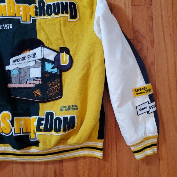 Zara dnwr Men’s Small Varsity Bomber Jacket Patches Green Letterman Embroidered - Picture 12 of 13